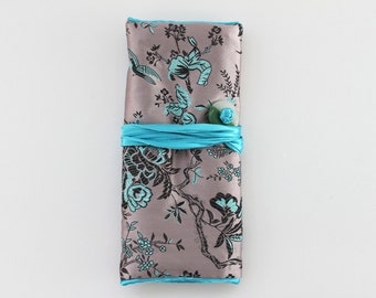 Beautiful Tree Bird Brocade Travel Jewellery Roll, Travel Jewelry Case