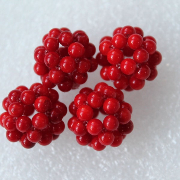 Red Coral Round Ball Cluster Beads 16mm - 2/4/8 Pcs