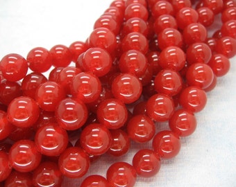 Full Strand AA Grade Red Agate Smooth Round Bead 10mm