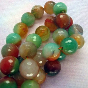 15 Inch Strand Red Green Agate Round Faceted Bead 14mm image 5