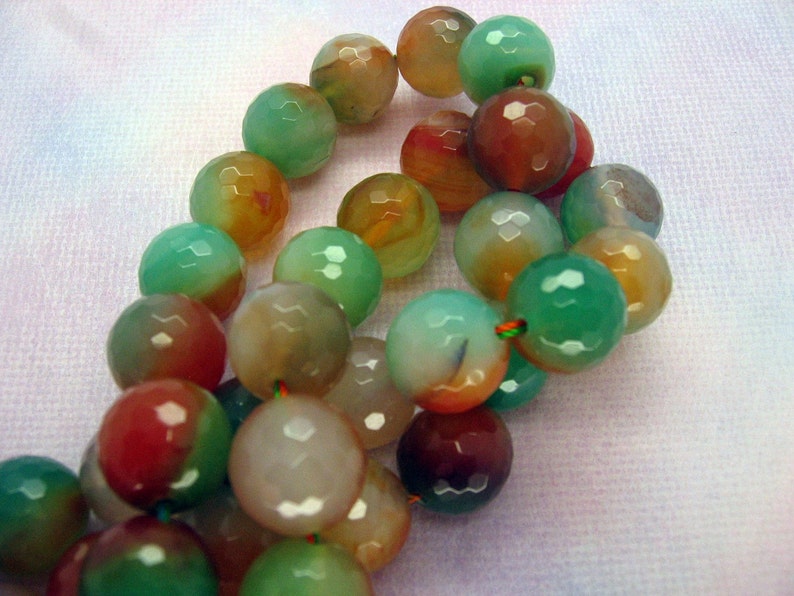 15 Inch Strand Red Green Agate Round Faceted Bead 14mm image 5