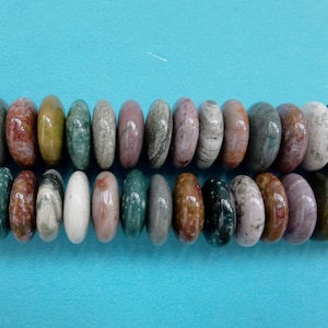 Large Natural Ocean Jasper Rondelle/Coin/Disc Beads Center Drilled - 16 Inch Strand