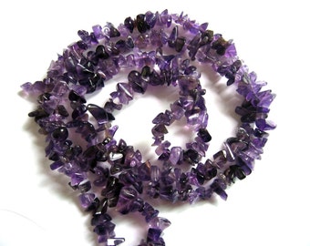 Extra Long 35 Inch Strand Natural Amethyst Nuggets Chips