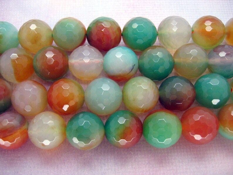 15 Inch Strand Red Green Agate Round Faceted Bead 14mm image 4