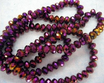 6x8mm Faceted Rainbow Metallic Purple Czech Glass Rondelle Beads