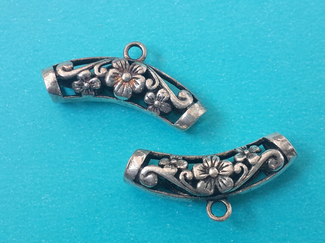 Interlocking Filigree Slider 1 Pcs Large Antique/oxidized Sterling Silver Filigree Tube Slider ...