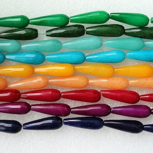 Full Strand Beautiful Jade Faceted Long Teardrop Beads 30x10mm