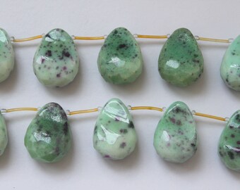 Extra Large Green White Red Dots Jade Teardrop Briolette Beads 40x30x20mm - 11 Pcs