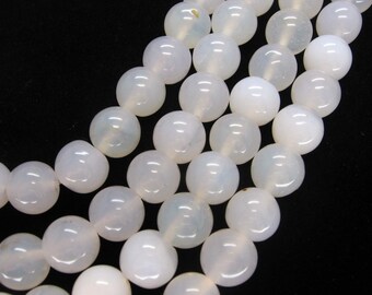 Milky White Agate Round Smooth Beads 10mm - 15 Inch Strand