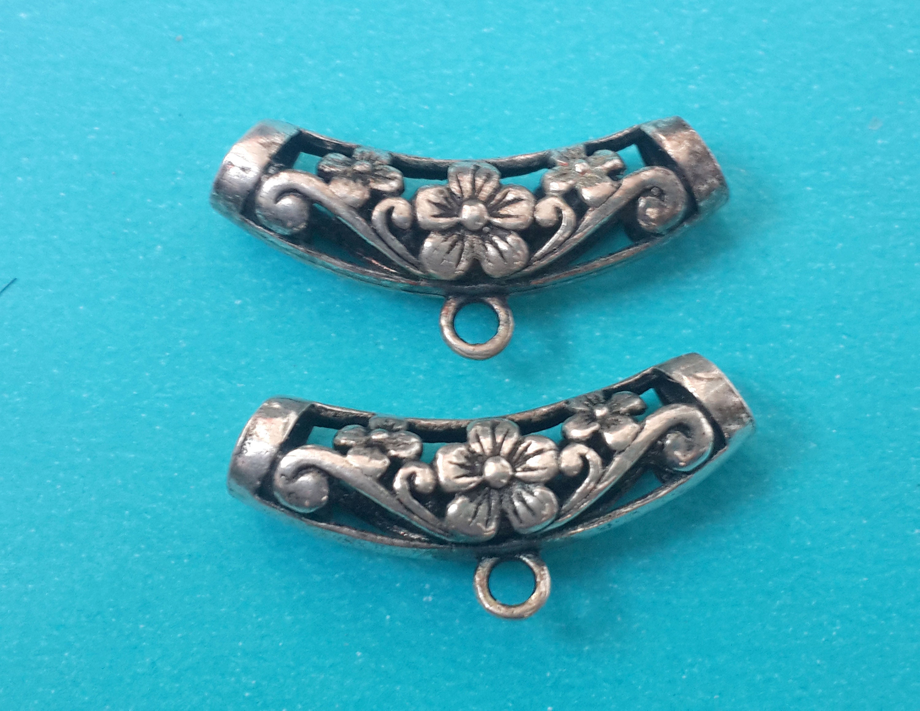 Interlocking Filigree Slider 1 Pcs Large Antique/oxidized Sterling Silver Filigree Tube Slider ...