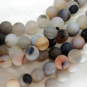 Natural Grey White Black Agate Round Frosted Beads 10mm