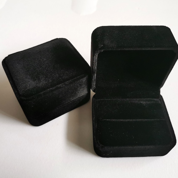Hinged Velvet Double Ring Box, Jewelry Gift Box, Jewelry Storage Box
