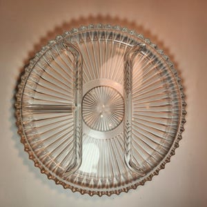 Vintage Indiana Glass Divided Serving Dish | 10.25&quot; Clear Pressed Glass Tray | Mid-Century Entertaining