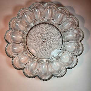 Vintage Hobnail Deviled Egg Glass Dish - 1960s Mid-Century Modern - 11.25 Inch Clear Glass Egg Plate