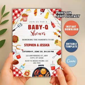 Editable Baby-Q Baby Shower Invitation, Baby Q Backyard Couples Baby Sprinkle, Baby BBQ Party Template, Baby Shower Party Canva Invite Q23