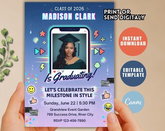 Editable Graduation Invitation, Class of 2026 Grad Announcement (Digital Download)