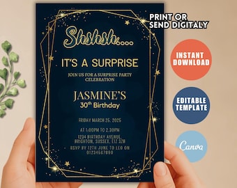 Invitation surprise, invitation d'anniversaire surprise, invitations à une fête surprise Chut c'est une invitation surprise MODIFIABLE en téléchargement numérique instantané C66