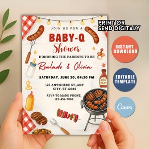 Baby-Q Baby Shower Invitation, Baby Q Backyard Couples Baby Sprinkle, Baby BBQ Party Template, Canva Unisex Backyard Couples Baby Sprinkle