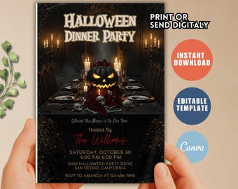 Halloween Dinner Party Invitation, Spooktacular Invite (Instant Download)