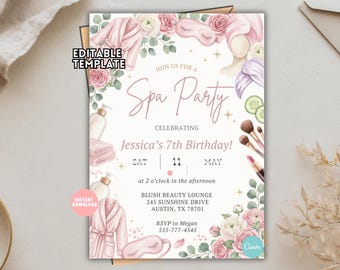 Einladung zur Spa-Geburtstagsparty: Glamouröse Verwöhnparty, bearbeitbare Canva-Vorlage