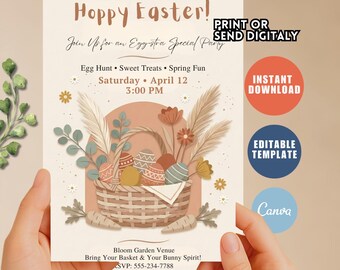Floral Easter Egg Hunt and Brunch Invitation (Editable Canva Template)