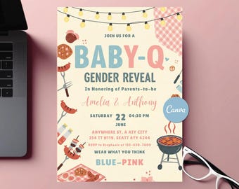 Editable Baby-Q Gender Reveal Invitation, Backyard BBQ (Digital Download)