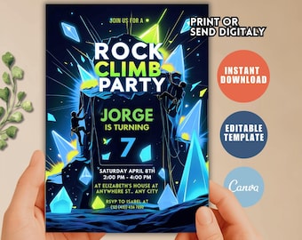 Rock Climbing Birthday Invitation, Bouldering Party Invite (Digital Template)