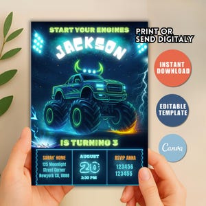 Editable Monster Truck Birthday Invitation, Boom Crash It&#39;s A Monster Truck Bash, Boy Monster Truck Birthday Invite S34