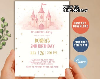 Faire-part d'anniversaire château de princesse, jour magique, modèle modifiable
