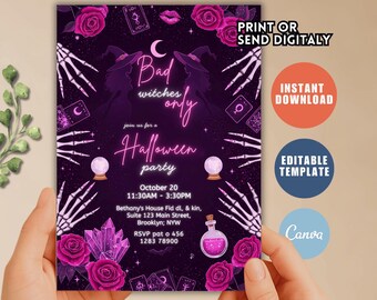 Bad Witches Halloween Party Invitation, Girls Night Out (Digital Download)