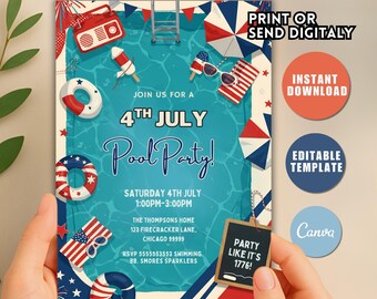 Editable 4th of July Pool Party Invitation (Digital Download)