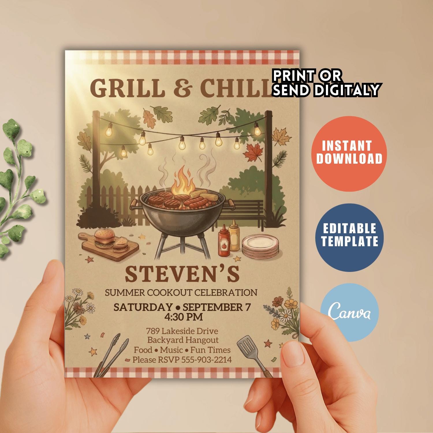 Editable Summer Cookout Invitation Template: Grill & Chill BBQ Party ...