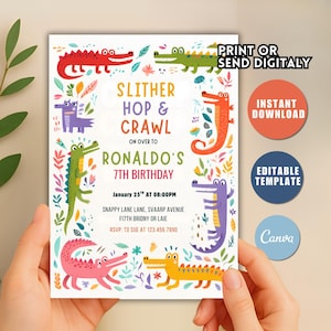 EDITABLE Crocodile Party Invitation Crocodile Birthday Party Template Alligator Birthday Invite Boys Crocodile Party Invite Reptile Evite P7