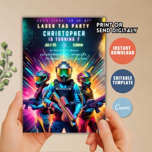 EDITABLE Laser Tag Birthday Invitation, Laser Tag Party Invite Template, Neon Red Glow Laser Tag, Boy Birthday Party, Instant Download M69
