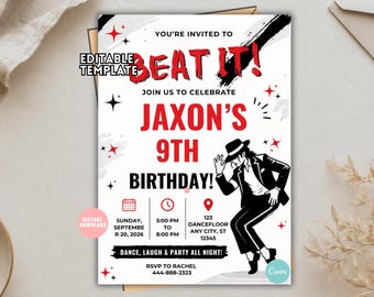 Editable Birthday Invitation Template: Jaxon's 9th Birthday Dance Party (Digital Download)