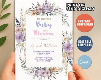 Wildflower Baby Shower Invitation, Editable Template (Instant Download)