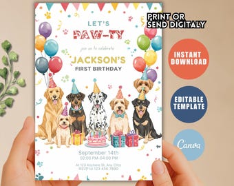 Faire-part d'anniversaire fêtards, chapeaux d'anniversaire pour enfants, modifiable sur Canva (téléchargement numérique)