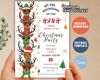 Reindeer Christmas Party Invitation • Editable Template (Digital Download)