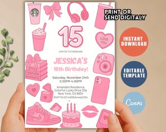 Spa Party Birthday Invitation: Pink Sleepover Theme (Digital Download)
