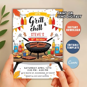 Chill and Grill BBQ Invitation, BBQ Party Invitation, BBQ Chill and Grill, Modern Birthday Invitation, Digital Birthday Invite U88