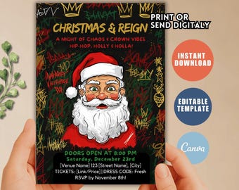 Santa Christmas Party Invitation, Editable Holiday Template (Digital)