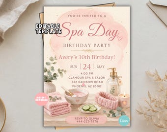 Editable Spa Birthday Invitation, Pamper Party Invite, Tween Manicure Template (Digital Download)