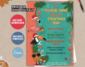 Tropische Weihnachten im Juli Einladung, Summer Xmas Party (Digitale Vorlage)
