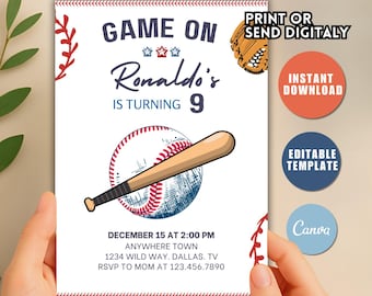Baseball Birthday Party Invitation, Editable Sports Invite (Digital)