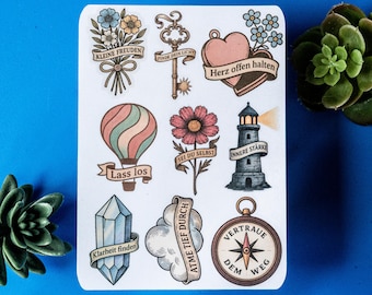 Deutsche Sprüche Sticker | Stickerbogen | Achtsamkeit Aufkleber | Die Cut | Positive Zitate Journal, Planer, Laptop | Geschenkidee Deutsch