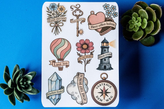 Deutsche Sprüche Sticker | Stickerbogen | Achtsamkeit Aufkleber | Die Cut | Positive Zitate Journal, Planer, Laptop | Geschenkidee Deutsch