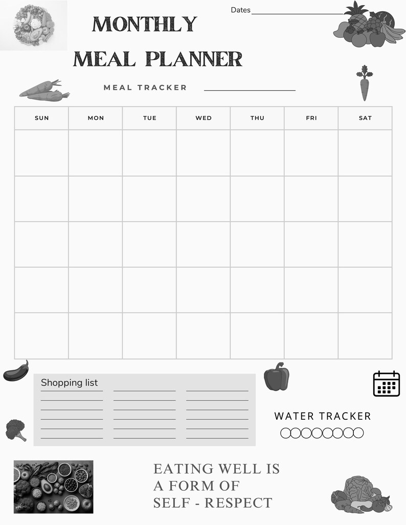 Monthly Meal Planner Printable | Digital PDF | Meal Tracking Calendar ...