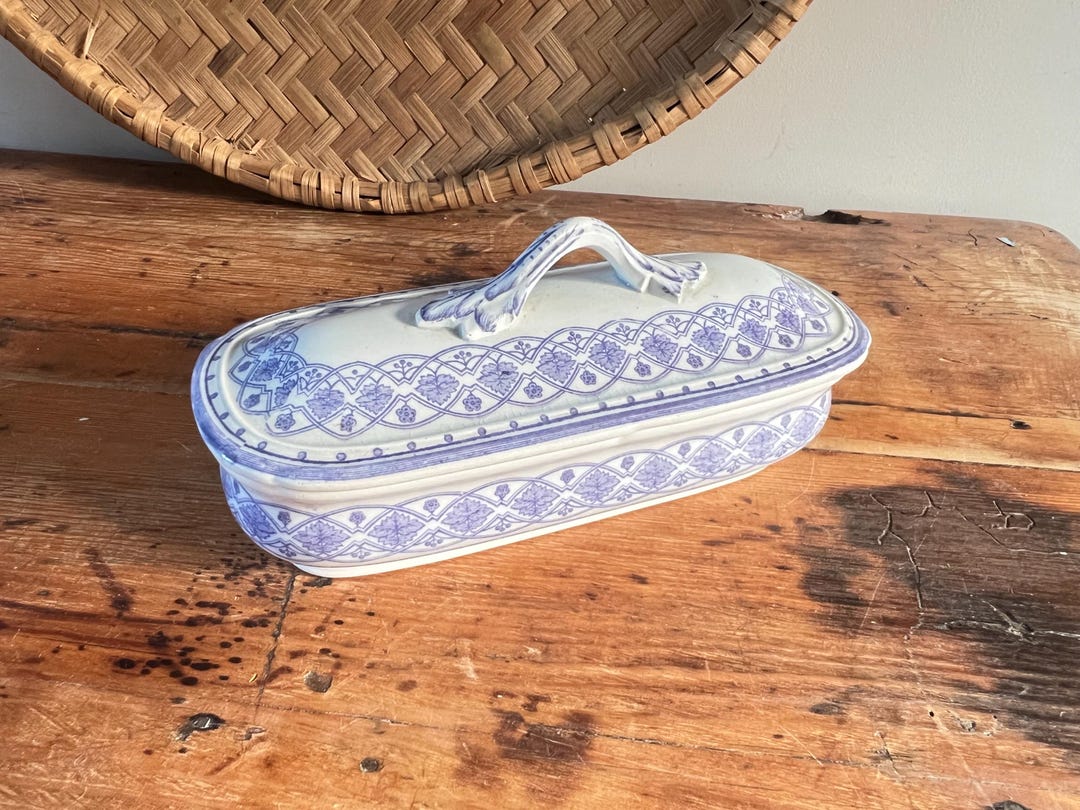 Antique Victorian Toothbrush Box With Lid – Purple Transferware Soap ...