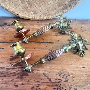 Antique Victorian Mixed Metal Pivot Piano Sconce – Ornate Brass & Copper Swing Arm Candle Holder, c.1890 Art Metalwork, Heritage Home Decor