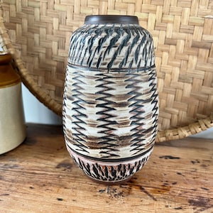 Vintage Mid Century Modern West German Pottery Vase | Wekara Brutalist Vase | WGP Sgraffito Vase